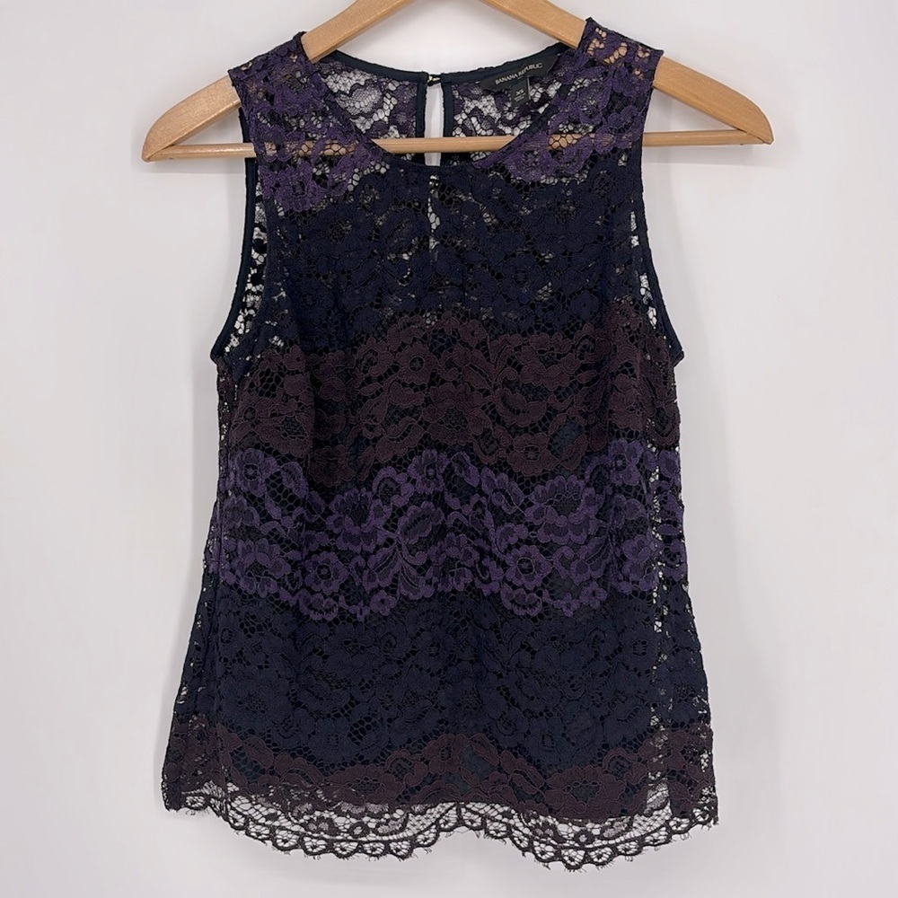 Banana Republic Factory Tricolored Lace Tank Women’s Size XS Purple Navy & Red